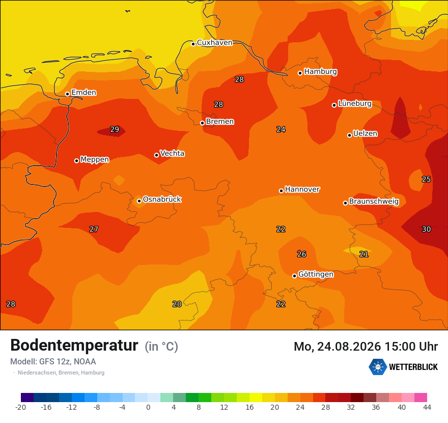 Modellkarte GFS – t_g – ni