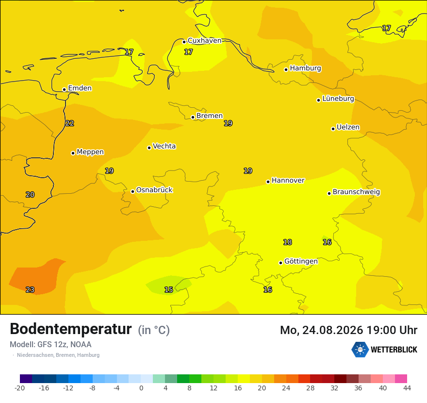 Modellkarte GFS – t_g – ni