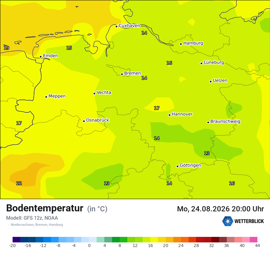 Modellkarte GFS – t_g – ni