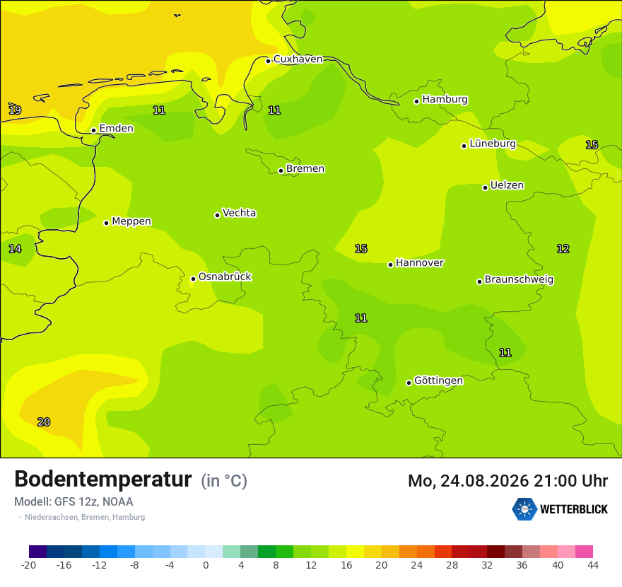Modellkarte GFS – t_g – ni