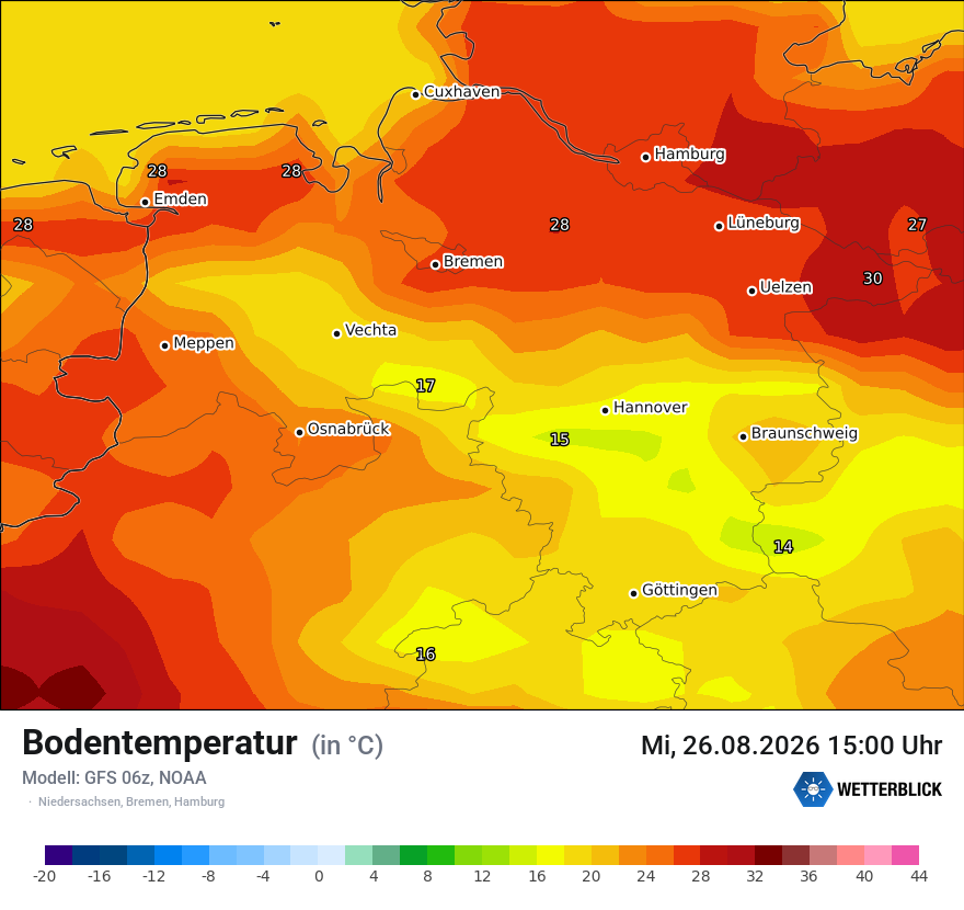 Modellkarte GFS – t_g – ni