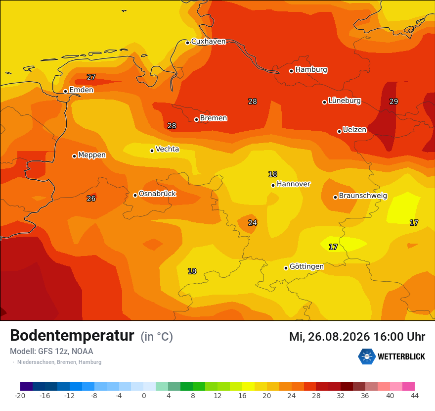 Modellkarte GFS – t_g – ni