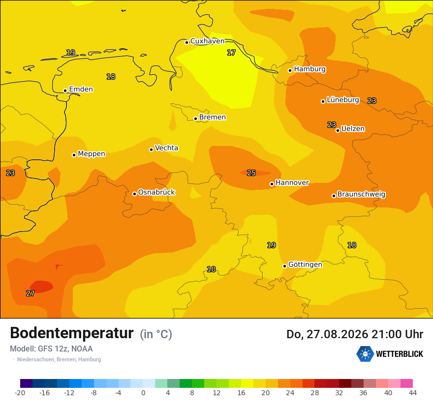 Modellkarte GFS – t_g – ni