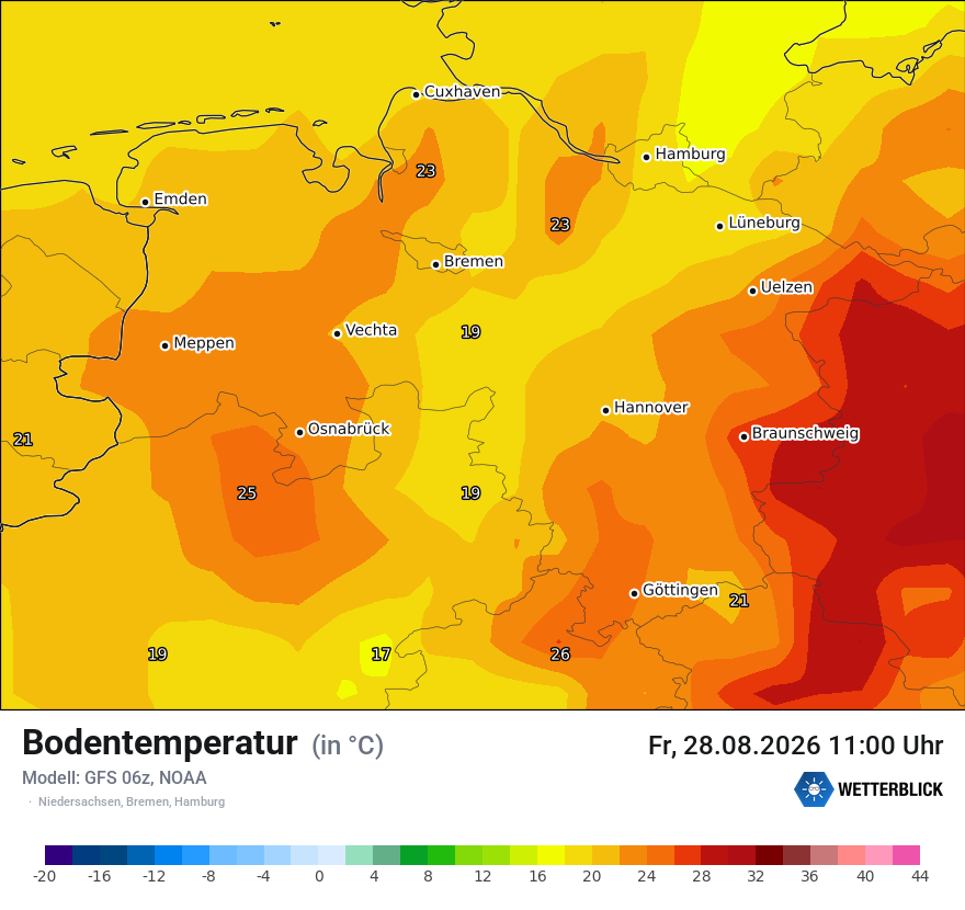 Modellkarte GFS – t_g – ni