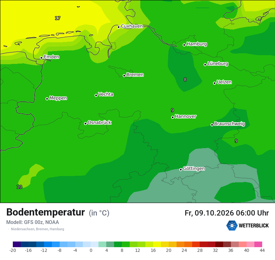 Modellkarte GFS – t_g – ni