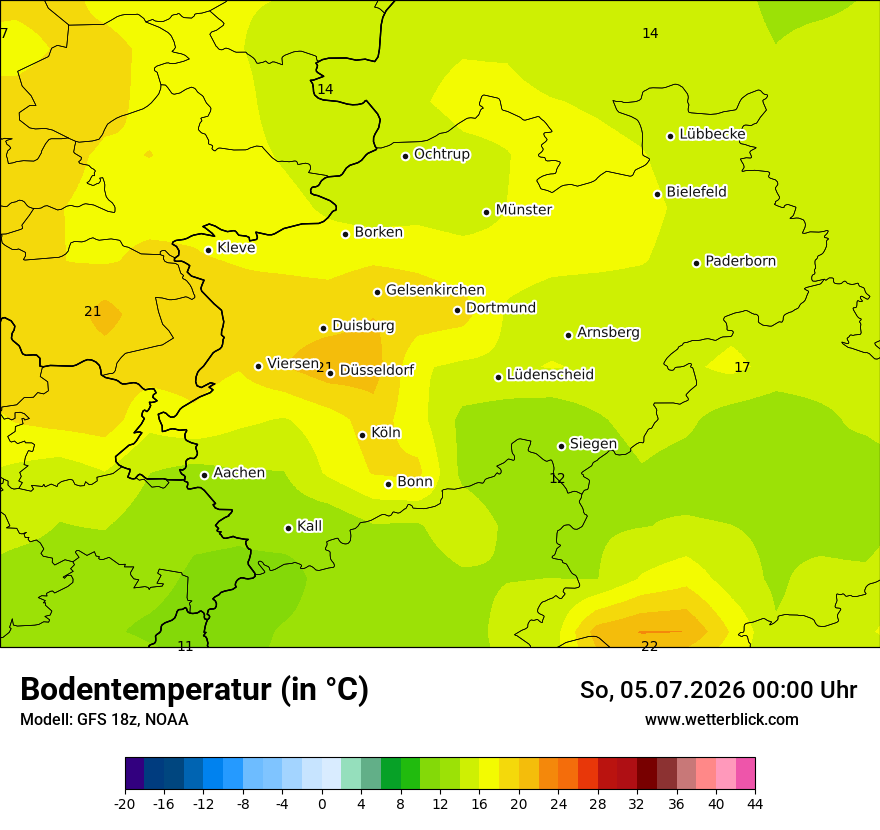 Modellkarte GFS – t_g – nrw