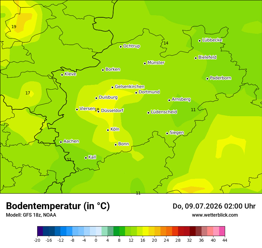 Modellkarte GFS – t_g – nrw