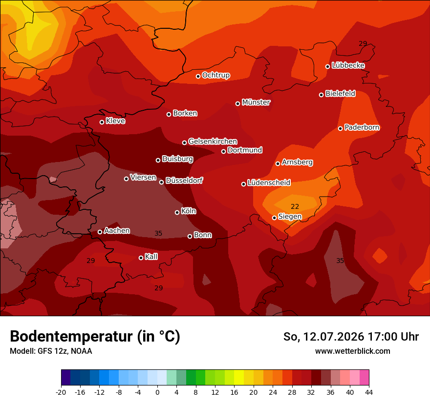 Modellkarte GFS – t_g – nrw