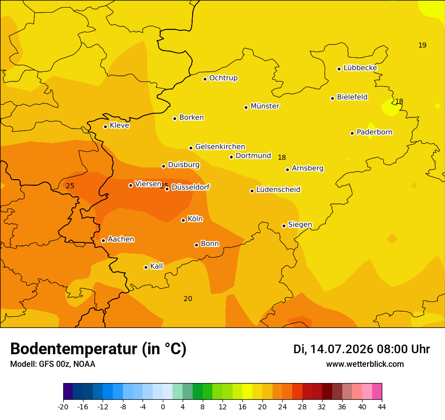 Modellkarte GFS – t_g – nrw