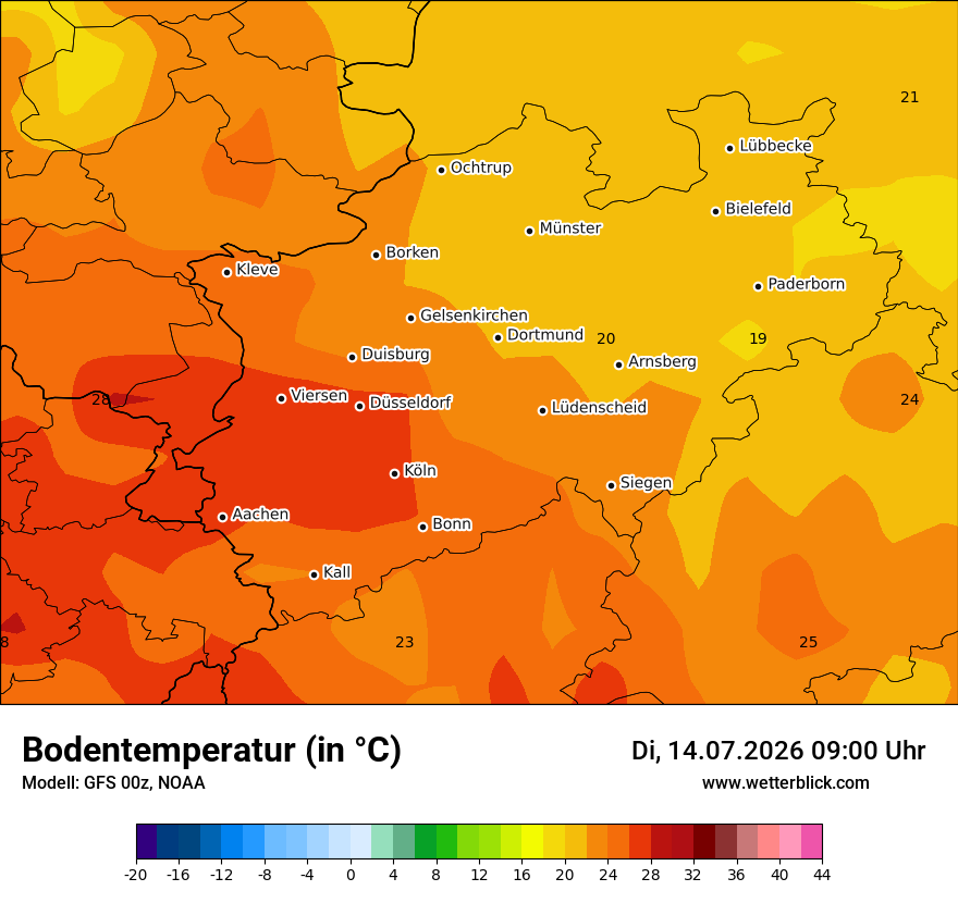 Modellkarte GFS – t_g – nrw