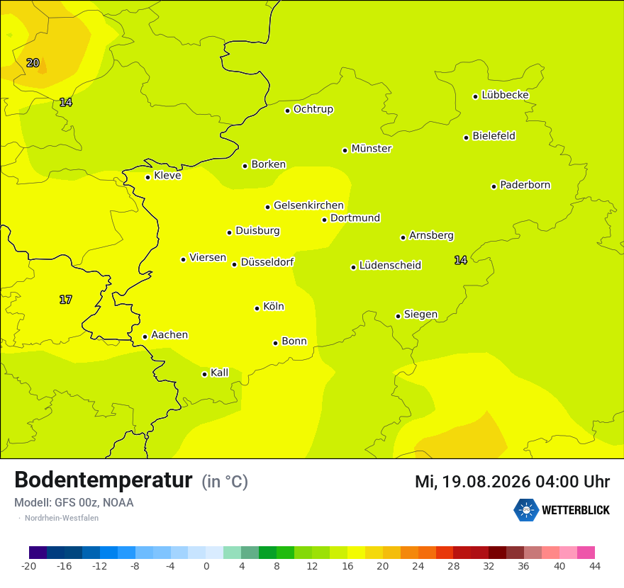 Modellkarte GFS – t_g – nrw