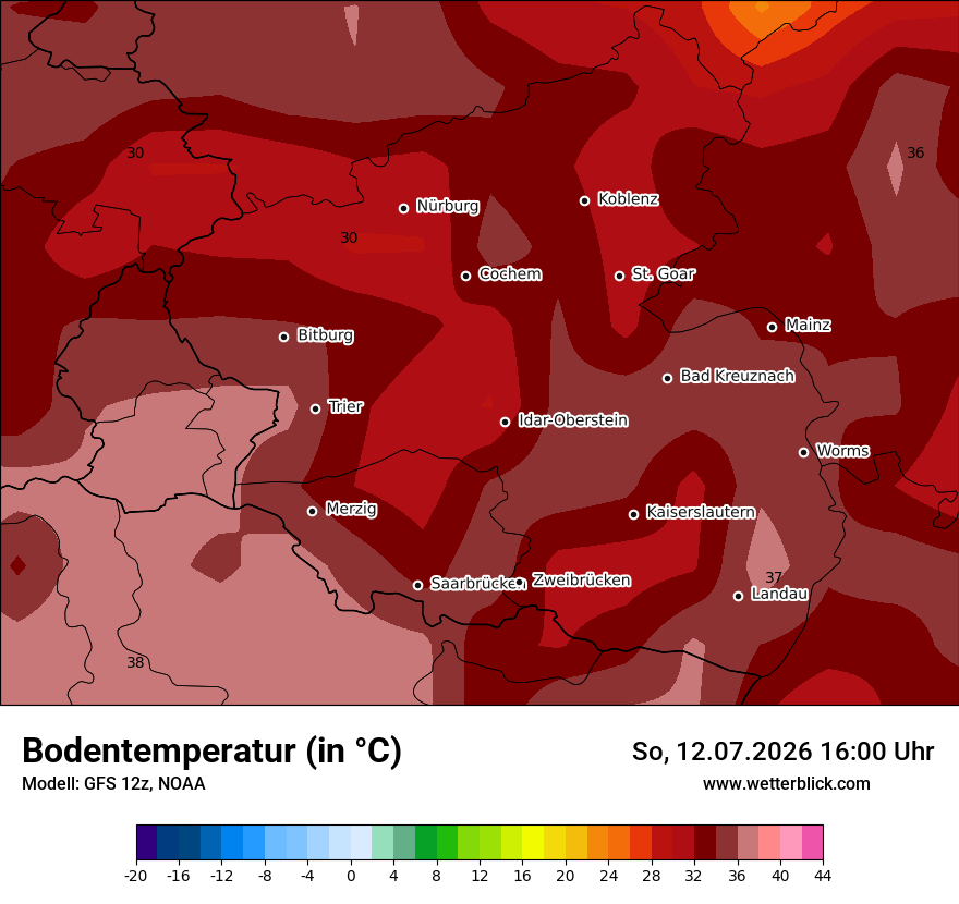 Modellkarte GFS – t_g – rp