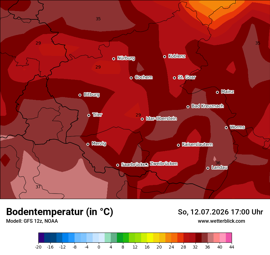 Modellkarte GFS – t_g – rp
