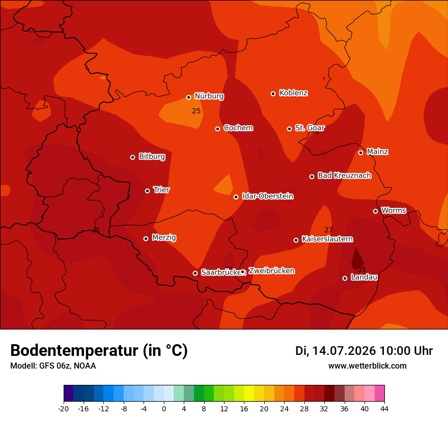 Modellkarte GFS – t_g – rp