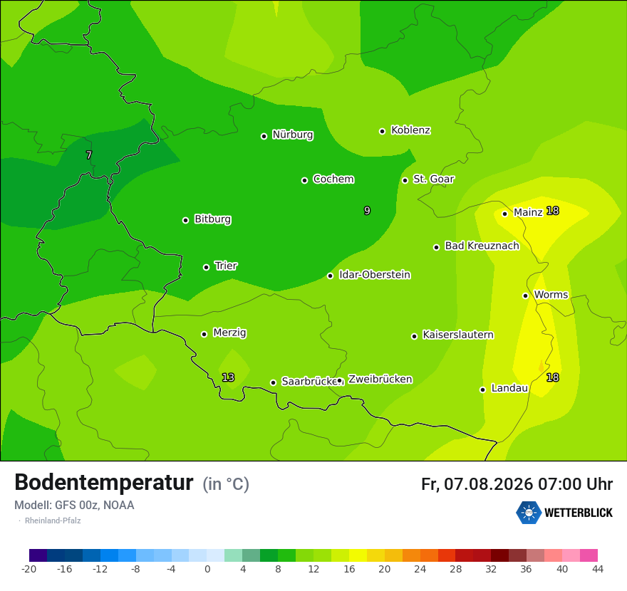Modellkarte GFS – t_g – rp