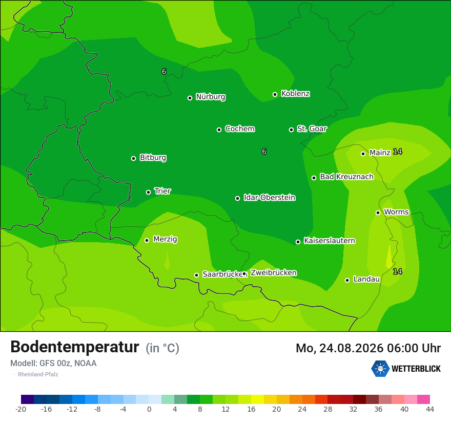 Modellkarte GFS – t_g – rp