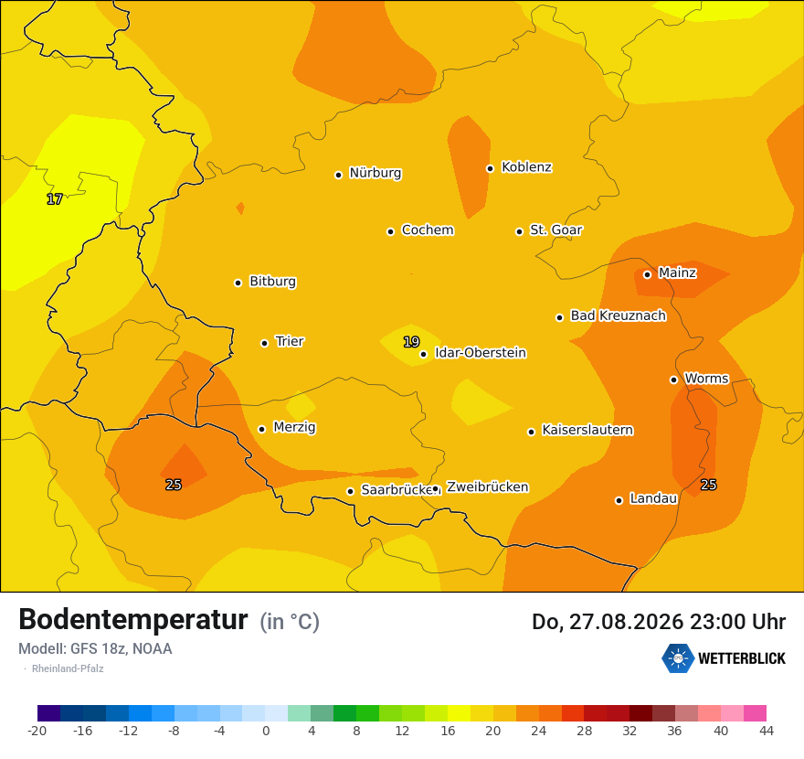 Modellkarte GFS – t_g – rp