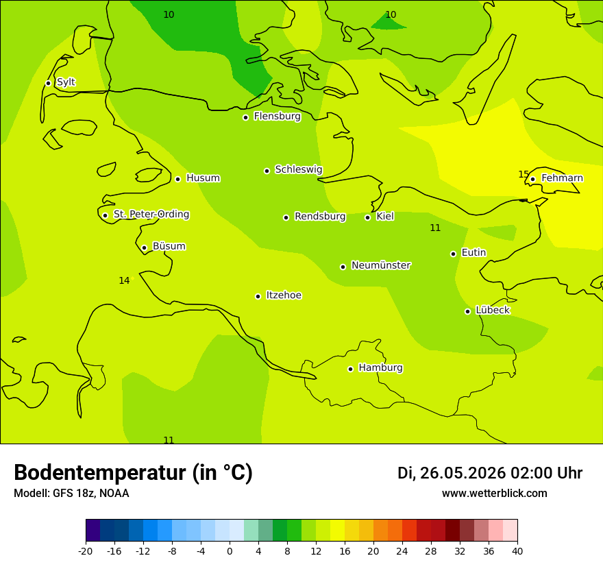 Modellkarte GFS – t_g – sh