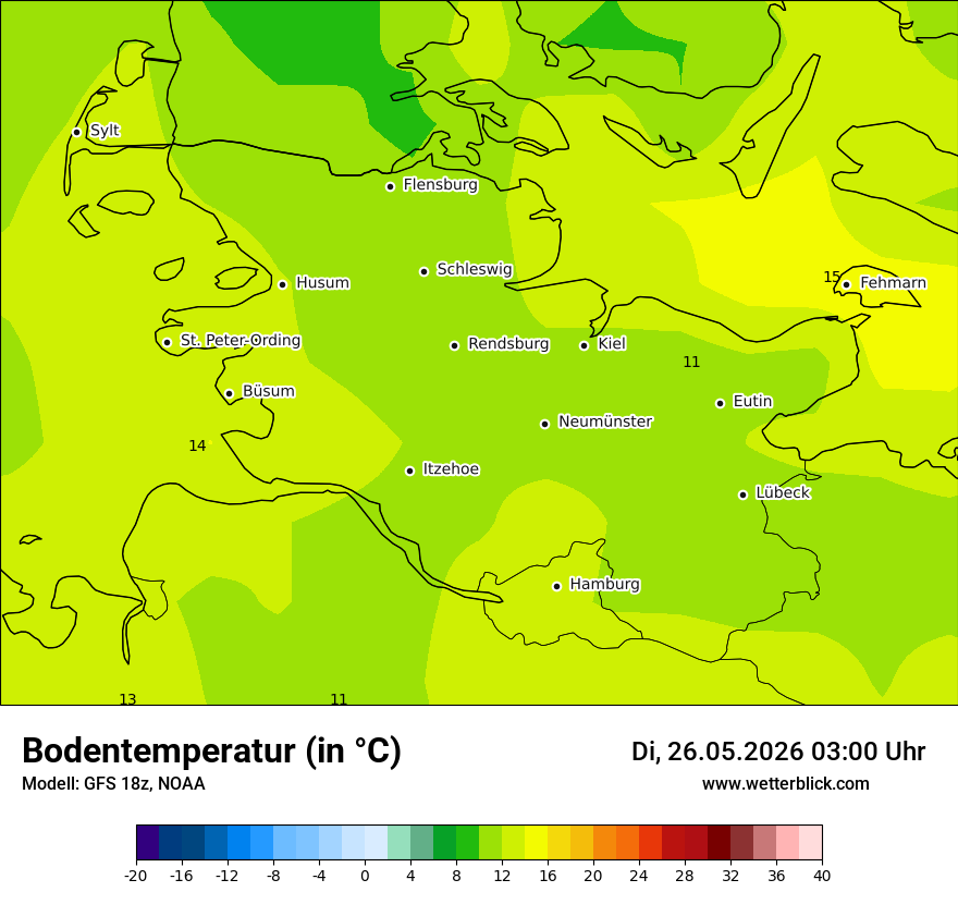 Modellkarte GFS – t_g – sh