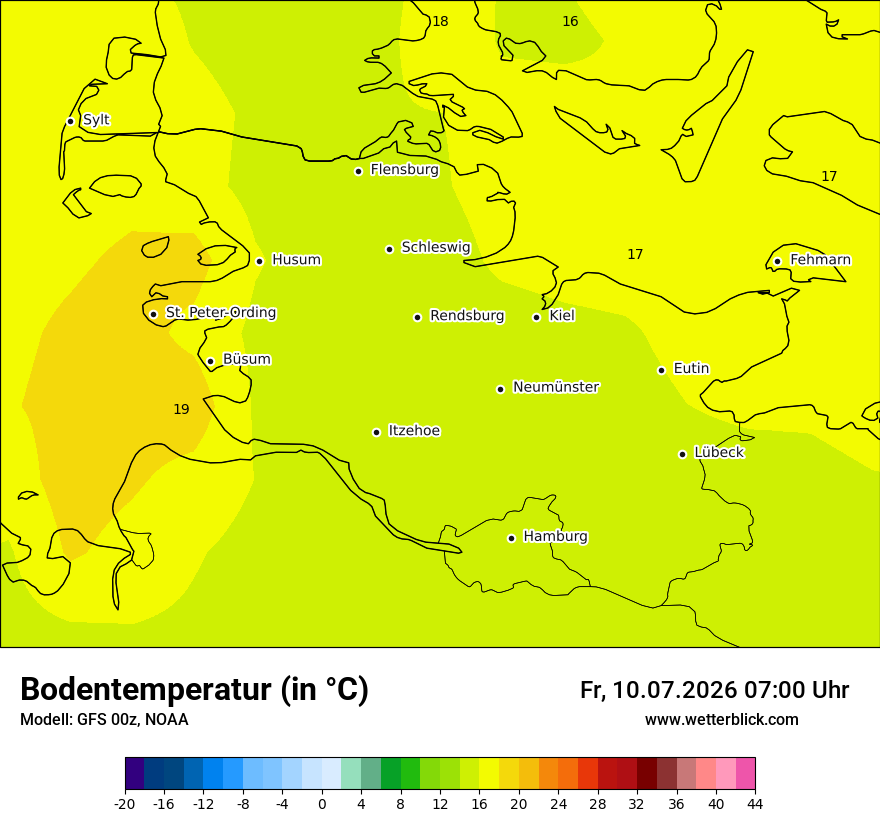 Modellkarte GFS – t_g – sh