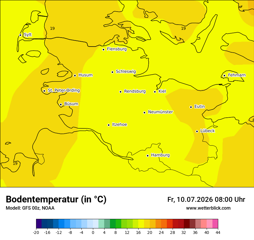 Modellkarte GFS – t_g – sh