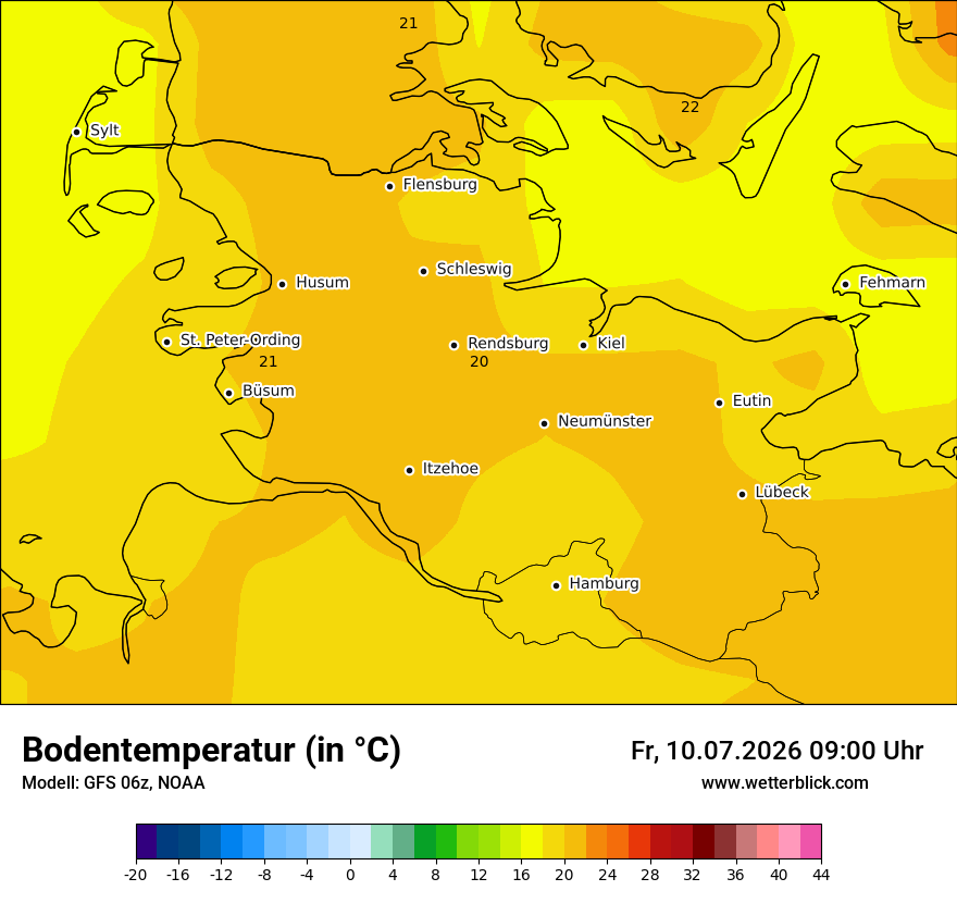 Modellkarte GFS – t_g – sh