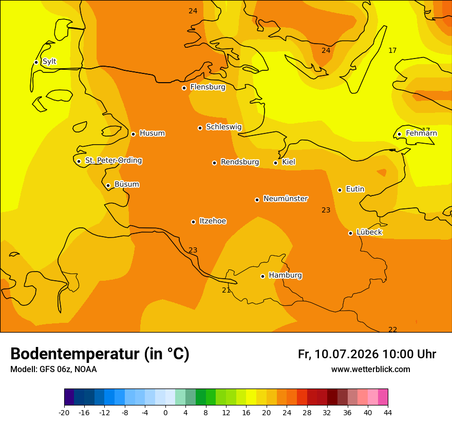 Modellkarte GFS – t_g – sh
