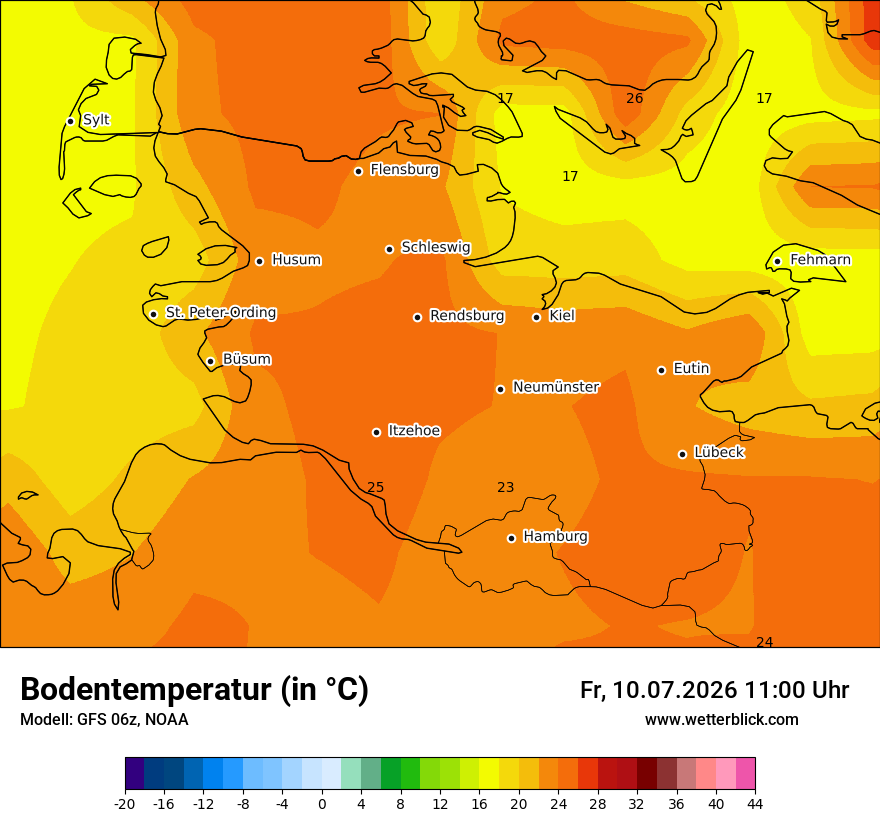 Modellkarte GFS – t_g – sh