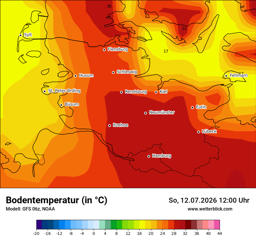 Modellkarte GFS – t_g – sh