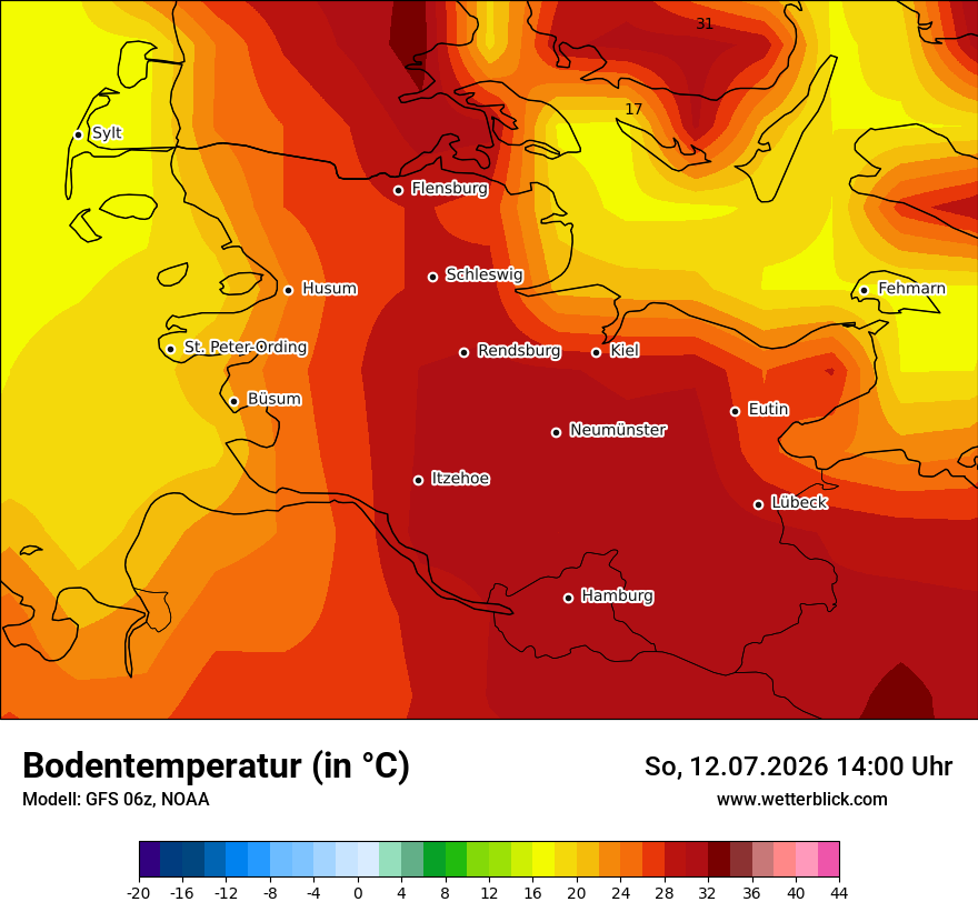 Modellkarte GFS – t_g – sh