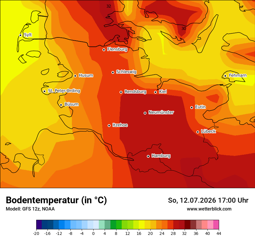 Modellkarte GFS – t_g – sh