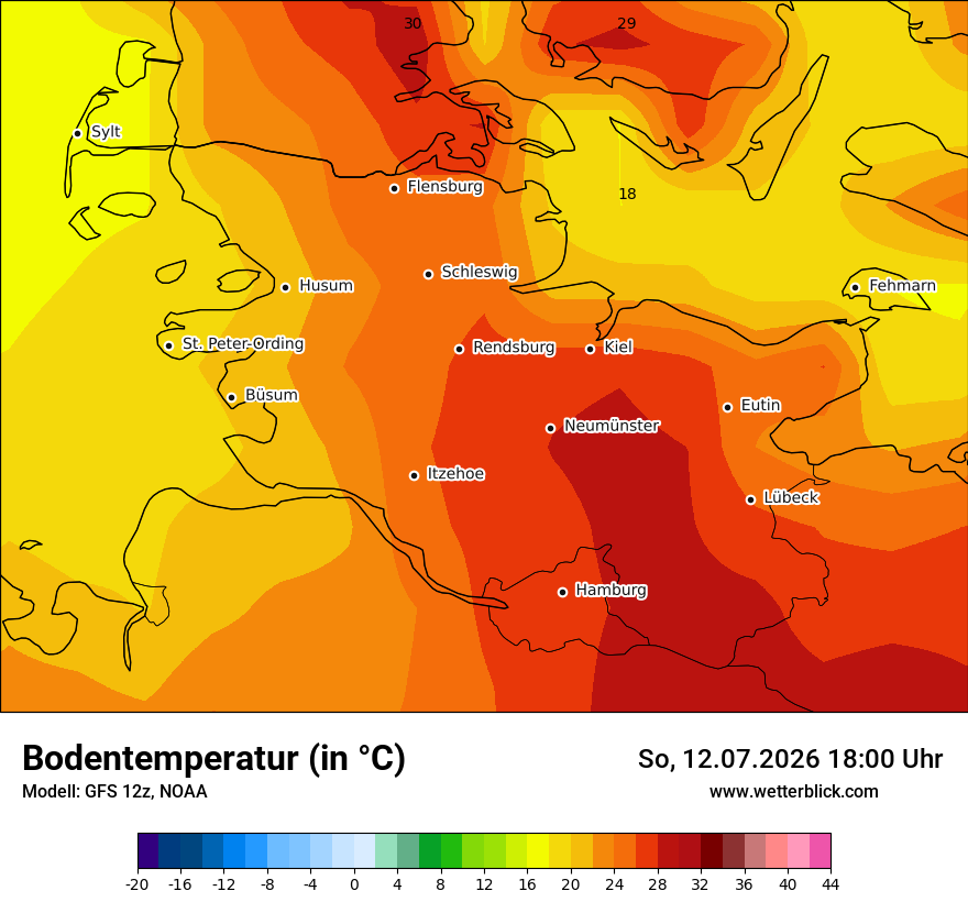 Modellkarte GFS – t_g – sh