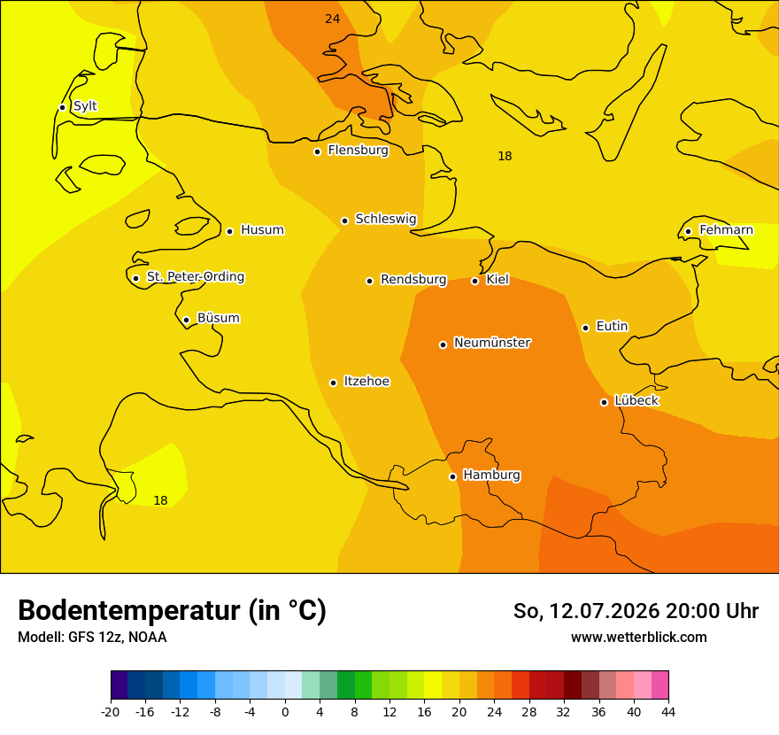 Modellkarte GFS – t_g – sh