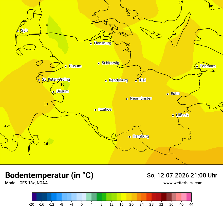 Modellkarte GFS – t_g – sh