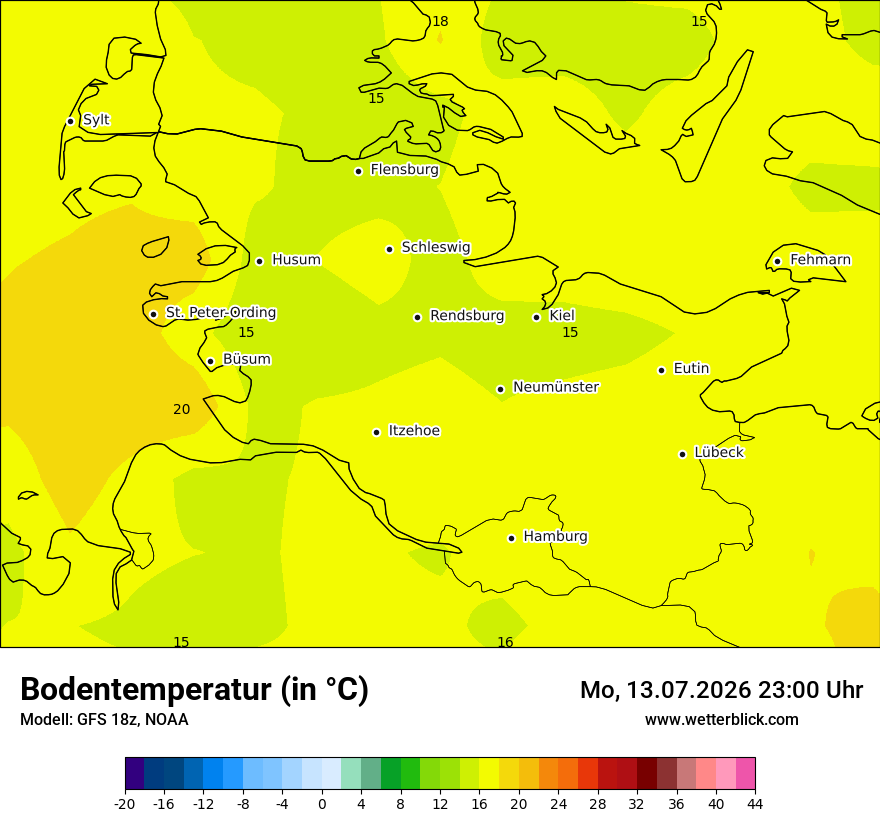Modellkarte GFS – t_g – sh