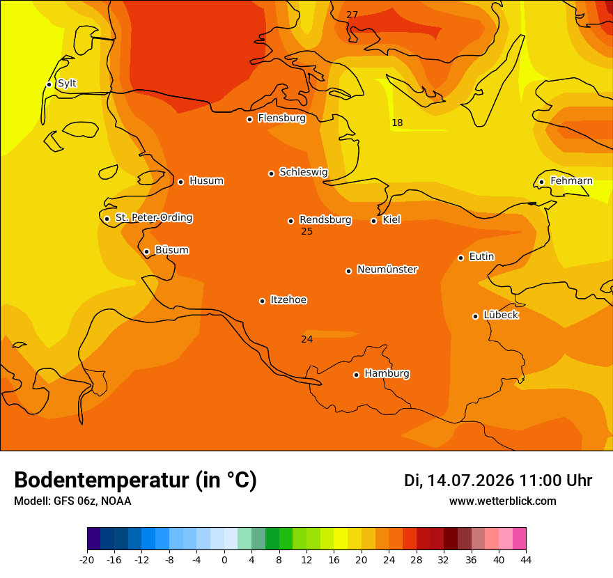 Modellkarte GFS – t_g – sh