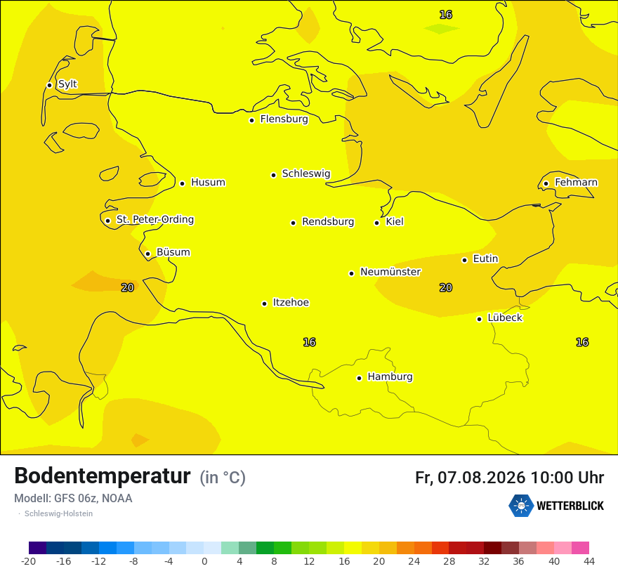 Modellkarte GFS – t_g – sh