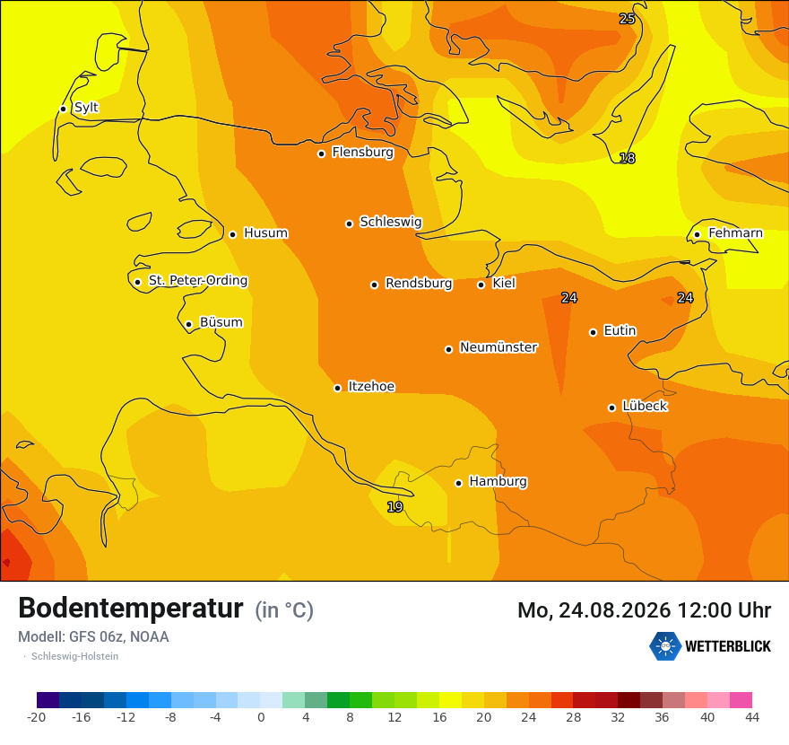 Modellkarte GFS – t_g – sh