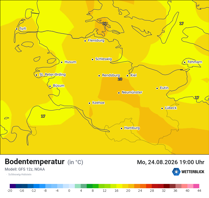 Modellkarte GFS – t_g – sh