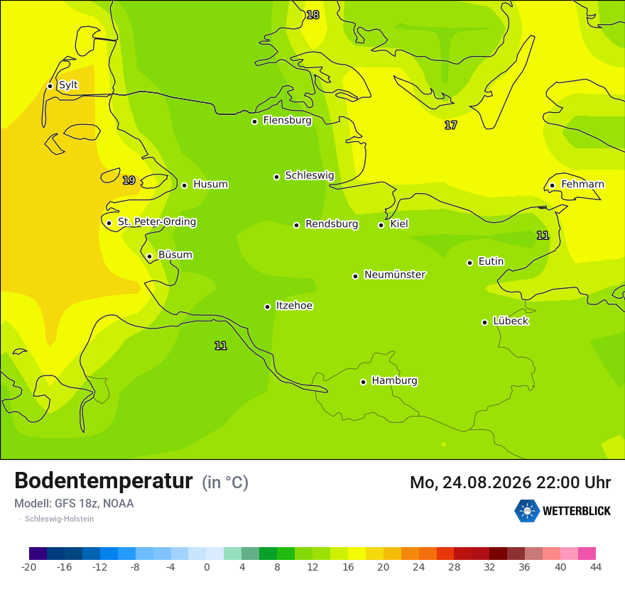 Modellkarte GFS – t_g – sh
