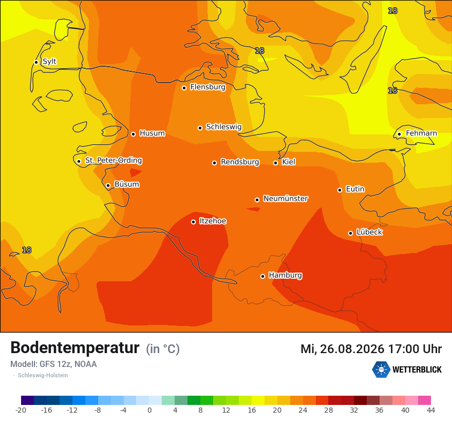 Modellkarte GFS – t_g – sh