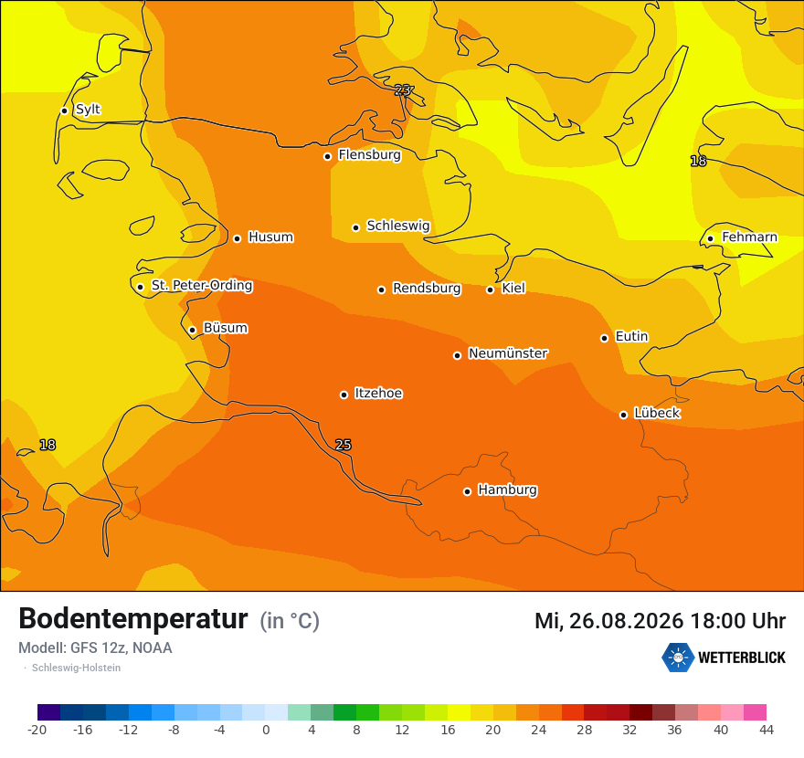 Modellkarte GFS – t_g – sh