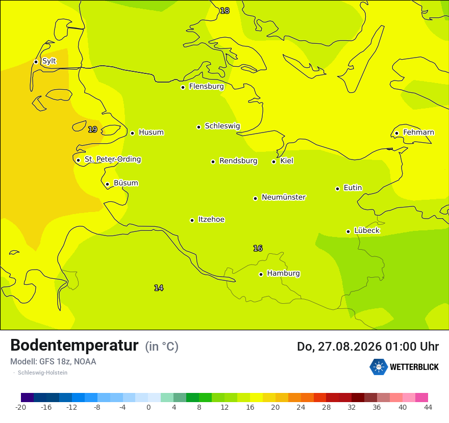Modellkarte GFS – t_g – sh