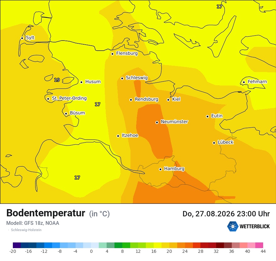 Modellkarte GFS – t_g – sh