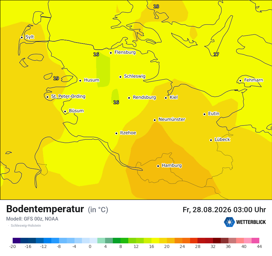 Modellkarte GFS – t_g – sh