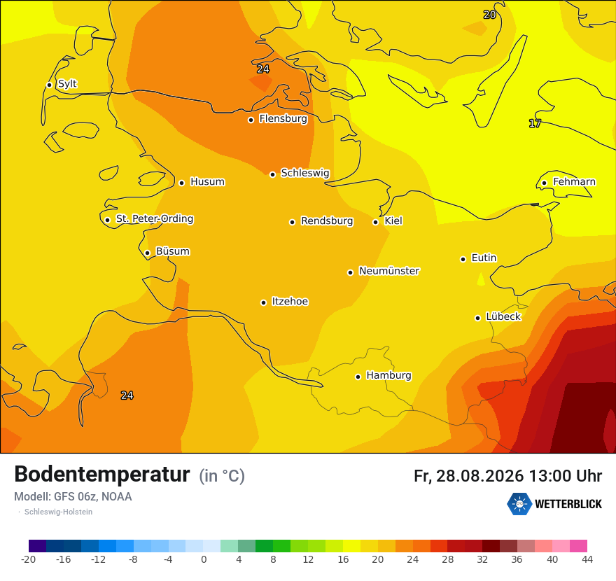 Modellkarte GFS – t_g – sh