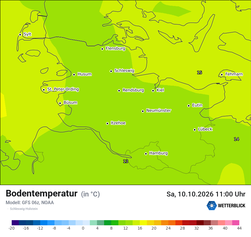 Modellkarte GFS – t_g – sh