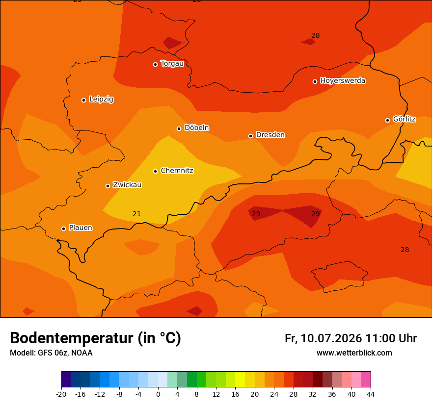 Modellkarte GFS – t_g – sn