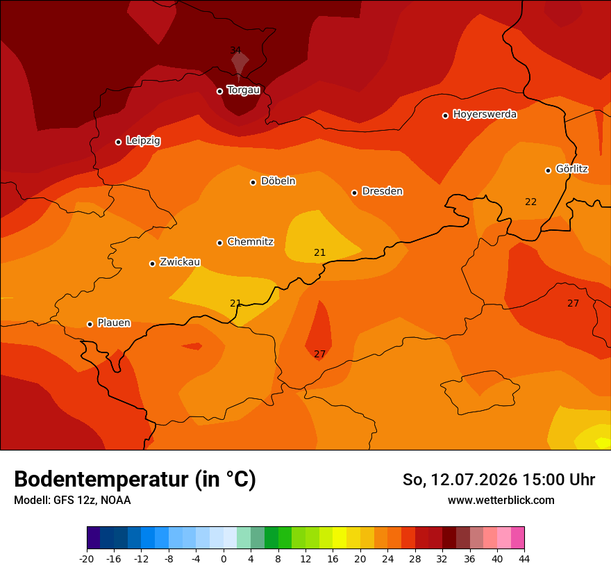 Modellkarte GFS – t_g – sn