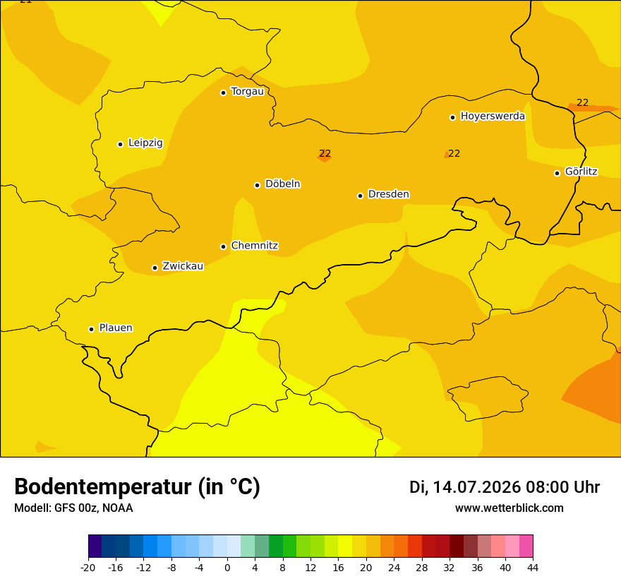 Modellkarte GFS – t_g – sn